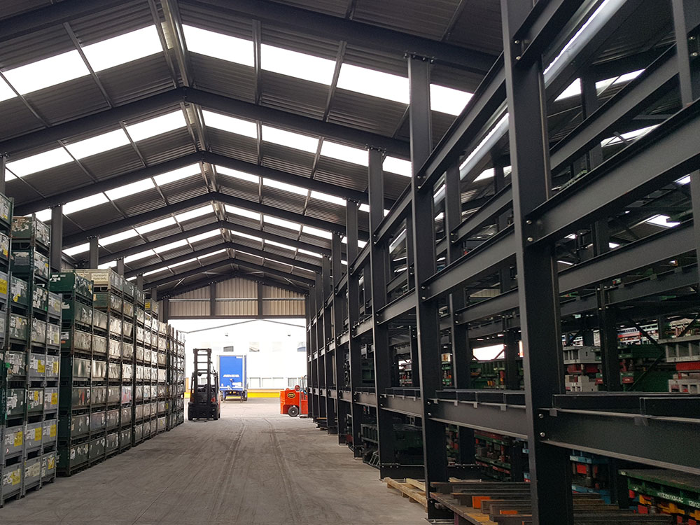 grey canopied racking in warehouse