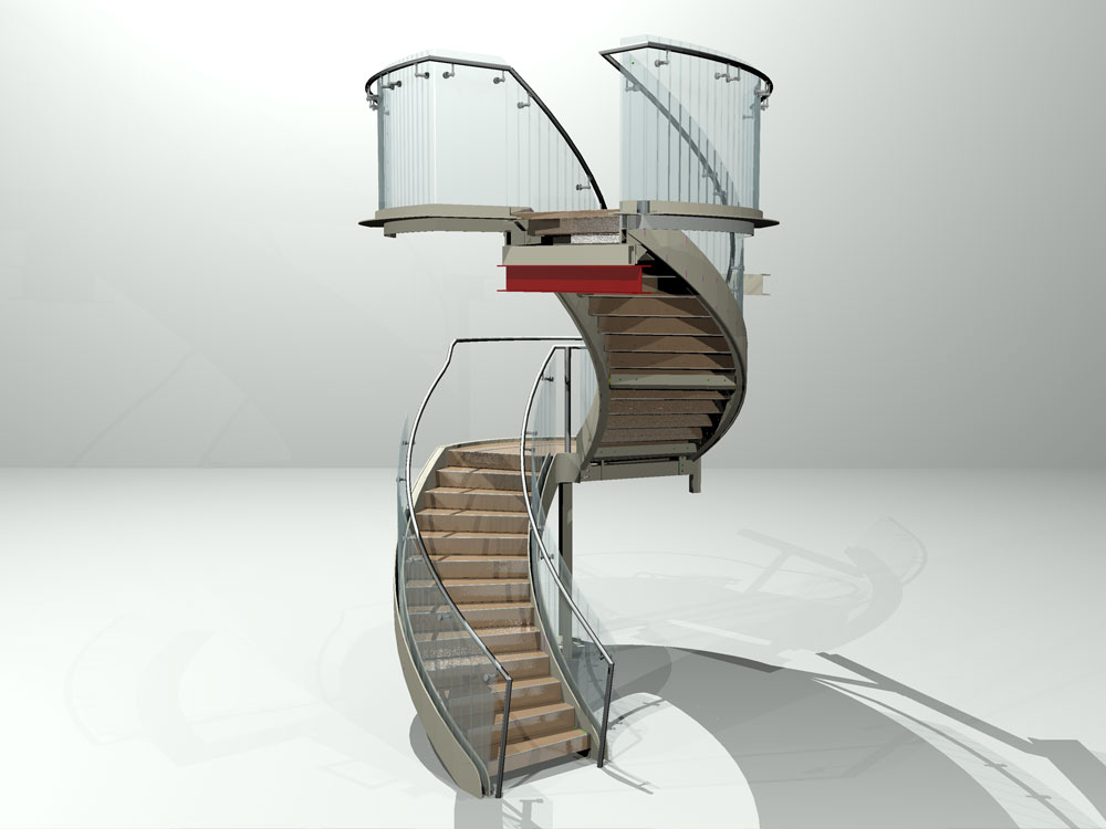industrial staircase with glass render