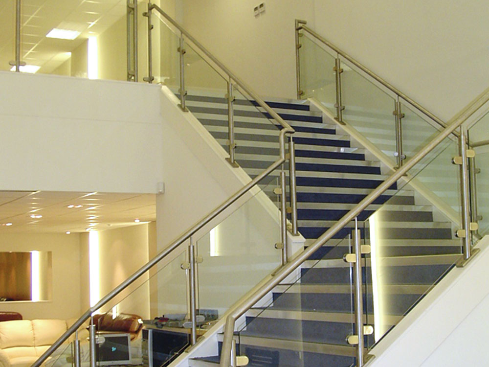 steel and glass office staircase