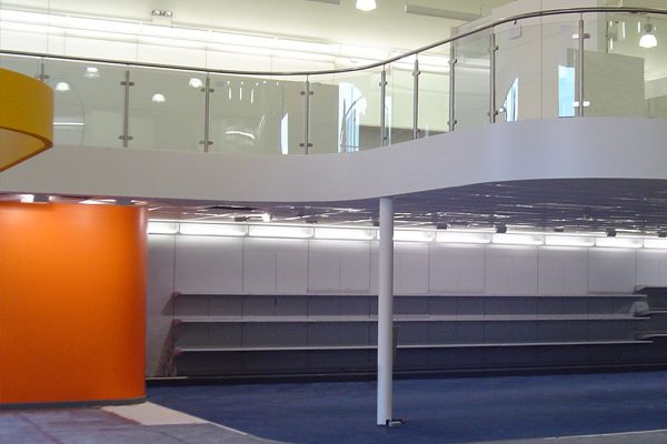 Office mezzanine floor with curved ballustrade
